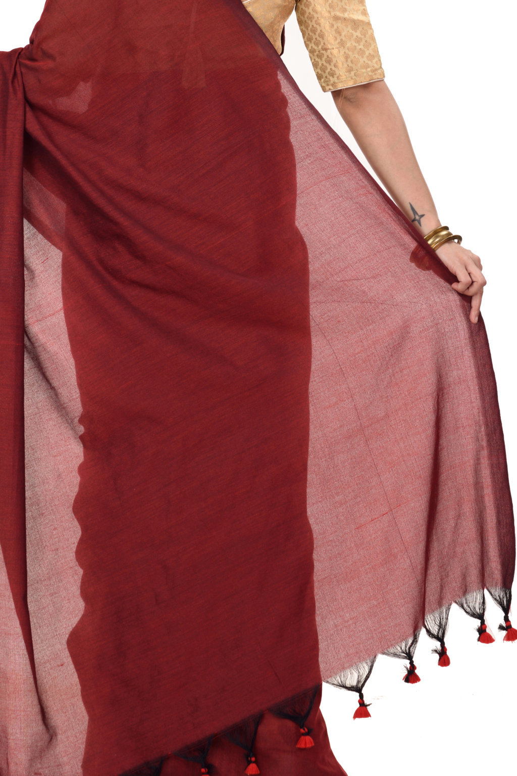 Brown Pure Cotton ThanKhadi Hand Loom Saree (467)